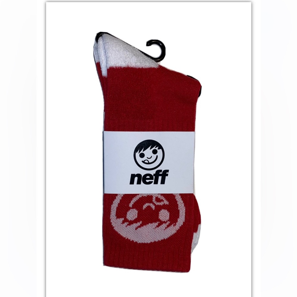 Neff Crew Socks 1 Pair Men 6.5-12 Red w/ White Face Logo Skate Snowboard BMX NEW